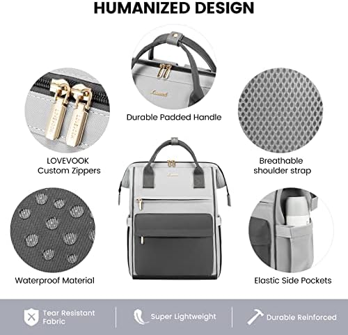 51op5ie3kl. ac .jpg LVOOK Rucksack Damen 15,6 Zoll Laptop Schulrucksack Wasserdicht mit USB & Laptopfach, ideal für Arbeit, Schule & Uni, Re