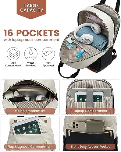 51q2hfgwz0l. ac .jpg LOVEVOOK Damen Rucksack, 15,6 Zoll Laptop Schulrucksack, Wasserdicht, Reiserucksack, Beige OEKO-TEX STANDARD 100