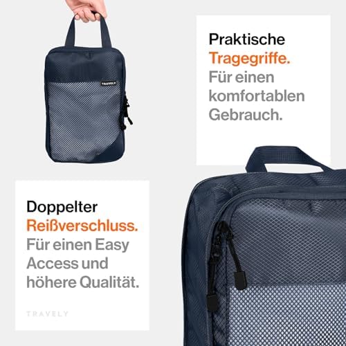 51qzt66scdl. ac .jpg Travely Kompression Packwürfel - 8-teiliges Set - Packwürfel für Reise und Rucksack - Kompressionsbeutel als Kofferorgan