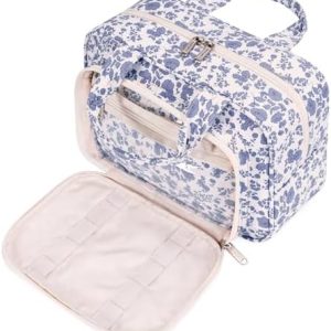 Narwey Damen Waschtasche Groß & Kosmetiktasche für Herren & Kinder (Kleine Graublaue Blume)