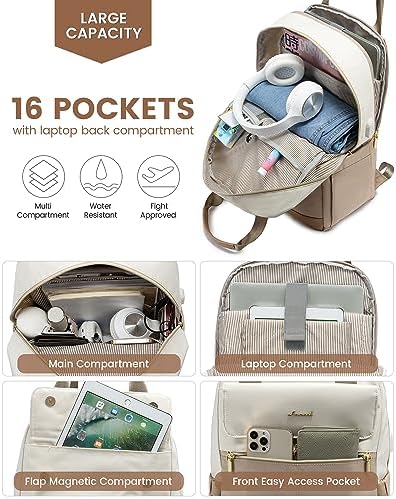 51rbdvwy8al. ac .jpg LOVEVOOK Damen Rucksack, 15,6 Zoll Laptop Schulrucksack, Wasserdicht, Reiserucksack, Beige OEKO-TEX STANDARD 100