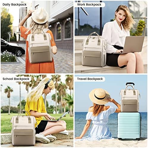 51rkmto7ppl. ac .jpg LVOOK Rucksack Damen 15,6 Zoll Laptop Schulrucksack Wasserdicht mit USB & Laptopfach, ideal für Arbeit, Schule & Uni, Re