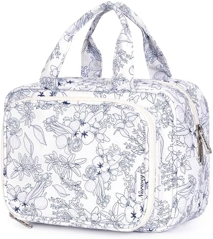 51rmhx5cmml. ac .jpg Narwey Damen Waschtasche Groß & Kosmetiktasche für Herren & Kinder (Kleine Graublaue Blume)