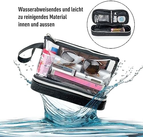 51s9k2a0mkl. ac .jpg BUTLERBELL Transparenter Kulturbeutel | Bliktdicht | Reisegepäck-Damen & Herren (Schwarz) | Flüssigkeiten transportieren