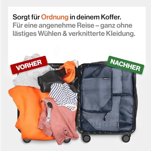 51t46dnjyal. ac .jpg Travely Kompression Packwürfel - 8-teiliges Set - Packwürfel für Reise und Rucksack - Kompressionsbeutel als Kofferorgan