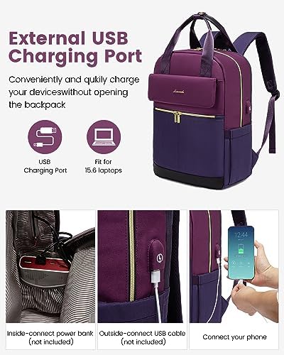 51ucafmtirl. ac .jpg LOVEVOOK Damen Rucksack, 15,6 Zoll Laptop Schulrucksack, Wasserdicht, Reiserucksack, Beige OEKO-TEX STANDARD 100