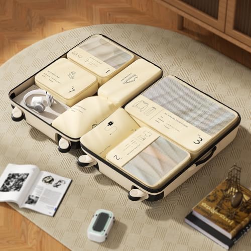 51vgib0upl. ac .jpg Reise Kleidertaschen Yomisee Packing Cubes Koffer Organizer Beige