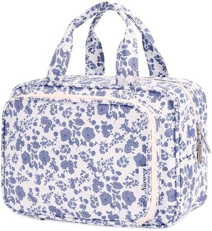 51vzf7rzdkl. ac .jpg Narwey Damen Waschtasche Groß & Kosmetiktasche für Herren & Kinder (Kleine Graublaue Blume)