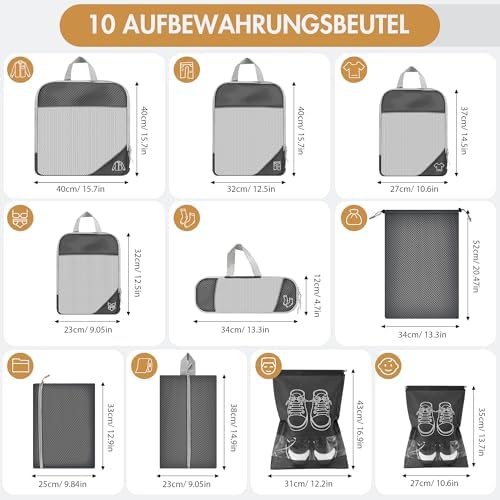 51wkzrj d5l. ac .jpg Vonsera Koffer Organizer 10-teilig Wasserdicht Atmungsaktiv Reise Grau