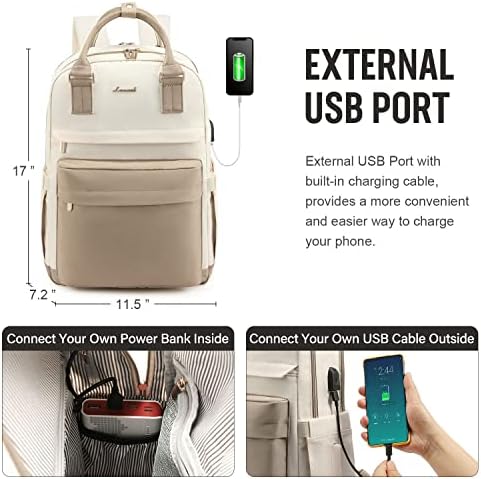 51yjxfxkggl. ac .jpg Laptop Schulrucksack LOVEVOOK Damen Wasserabweisend Eleganter Schultasche für Schule Uni Reise Khaki Beige