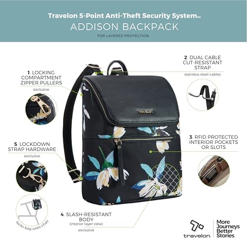 51znsnvhmxl. ac .jpg Travelon Unisex Anti-Diebstahl Addison Rucksack - Robust für Alle im Outdoor-Bereich mit anti-Raubfunktion und praktisch