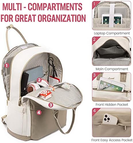 51acf88mjfl. ac .jpg Laptop Schulrucksack LOVEVOOK Damen Wasserabweisend Eleganter Schultasche für Schule Uni Reise Khaki Beige