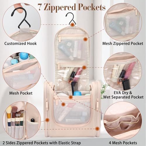 51adtdgli8l. ac .jpg Skycase Kulturbeutel zum Aufhängen - Reise-Kulturbeutel für Damen mit wasserabweisender Oberfläche und Haken - 7 Organiz