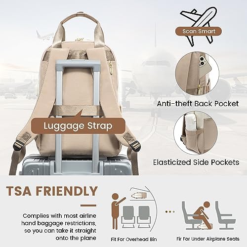 51cdp6bek4l. ac .jpg LOVEVOOK Damen Rucksack, 15,6 Zoll Laptop Schulrucksack, Wasserdicht, Reiserucksack, Beige OEKO-TEX STANDARD 100