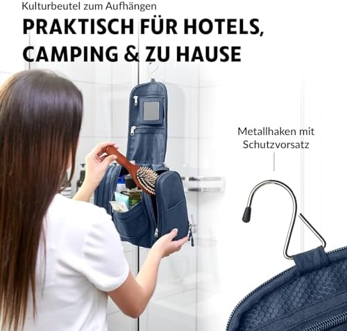 51cz8k1h5fl. ac 1.jpg Obics Kulturbeutel Gross grau 8L XL - für Herren & Damen - zum Aufhängen & mit Spiegel - 10 Fächer - ideal für Camping &