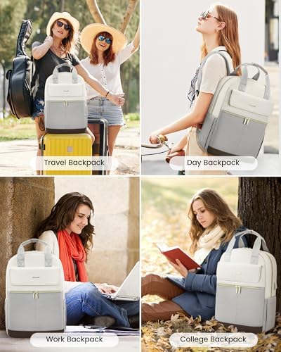 51dffn3bukl. ac .jpg LOVEVOOK Damen Rucksack, 15,6 Zoll Laptop Schulrucksack, Wasserdicht, Reiserucksack, Beige OEKO-TEX STANDARD 100