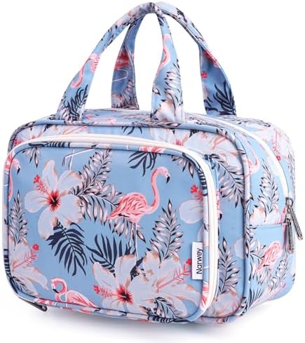51dftuzfmel. ac .jpg Narwey Damen Waschtasche Groß & Kosmetiktasche für Herren & Kinder (Kleine Graublaue Blume)