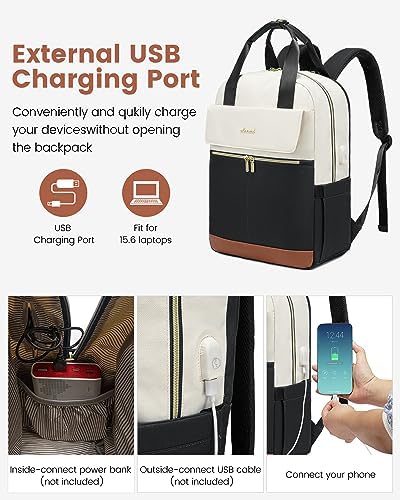 51fketspunl. ac .jpg LOVEVOOK Damen Rucksack, 15,6 Zoll Laptop Schulrucksack, Wasserdicht, Reiserucksack, Beige OEKO-TEX STANDARD 100