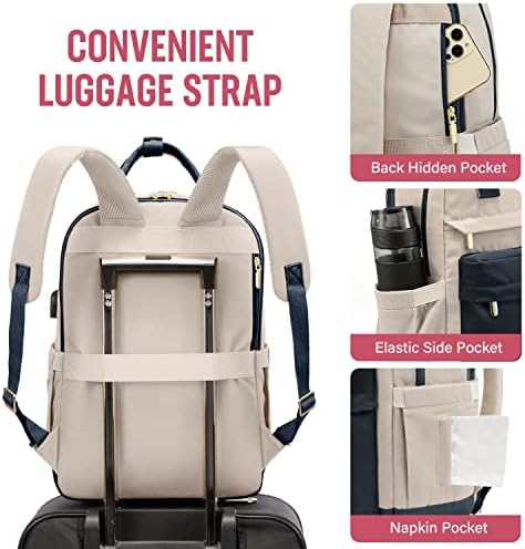 51fog1sszjl. ac .jpg Laptop Schulrucksack LOVEVOOK Damen Wasserabweisend Eleganter Schultasche für Schule Uni Reise Khaki Beige