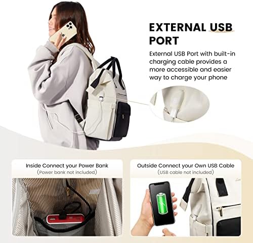 51gj6sjhzkl. ac .jpg LVOOK Rucksack Damen 15,6 Zoll Laptop Schulrucksack Wasserdicht mit USB & Laptopfach, ideal für Arbeit, Schule & Uni, Re