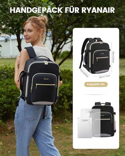 51gl1kgdfwl. ac .jpg LOVEVOOK Ryanair Handgepäck für Damen Herren | Carry On Tasche 40x30x20cm | Eurowings Wizz Cabine Richtung | Laptop Komp