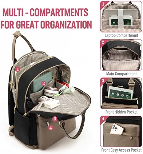 51gnhqiarbl. ac .jpg Laptop Schulrucksack LOVEVOOK Damen Wasserabweisend Eleganter Schultasche für Schule Uni Reise Khaki Beige