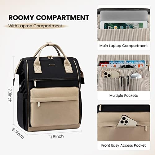 51hm 60l4ul. ac .jpg LVOOK Rucksack Damen 15,6 Zoll Laptop Schulrucksack Wasserdicht mit USB & Laptopfach, ideal für Arbeit, Schule & Uni, Re