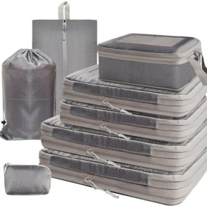 Time Forest 8 Teilige Compression Packing Cubes für Reisen - Kleidungriorizer Set für Koffer, Rucksack, Travel Bag - Gra