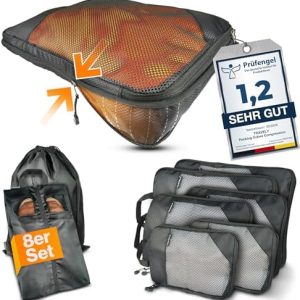 Travely Kompression Packwürfel - 8-teiliges Set - Packwürfel für Reise und Rucksack - Kompressionsbeutel als Kofferorgan
