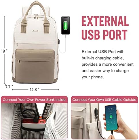 51kl0nl7wcl. ac .jpg Laptop Schulrucksack LOVEVOOK Damen Wasserabweisend Eleganter Schultasche für Schule Uni Reise Khaki Beige