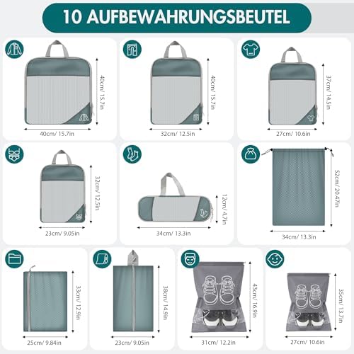 51lbyuzjbbl. ac .jpg Vonsera Koffer Organizer 10-teilig Wasserdicht Atmungsaktiv Reise Grau