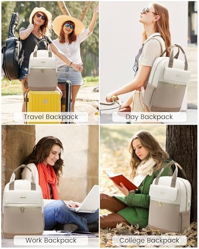 51mzc04gm8l. ac .jpg LOVEVOOK Damen Rucksack, 15,6 Zoll Laptop Schulrucksack, Wasserdicht, Reiserucksack, Beige OEKO-TEX STANDARD 100