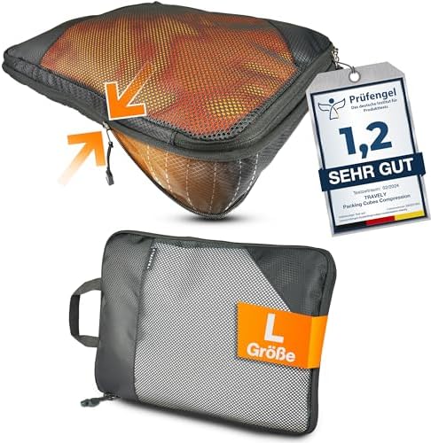 51mj1mmxfsl. ac .jpg Travely Kompression Packwürfel - 8-teiliges Set - Packwürfel für Reise und Rucksack - Kompressionsbeutel als Kofferorgan