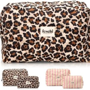 Feschi Oversized Beauty Bag - Leopard | große Gesteppte Kosmetiktasche mit Leopard Muster