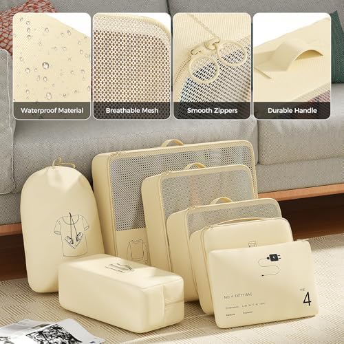 51pgfoz4fcl. ac .jpg Reise Kleidertaschen Yomisee Packing Cubes Koffer Organizer Beige