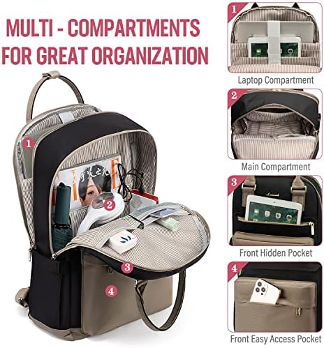 51qavukpigl. ac .jpg Laptop Schulrucksack LOVEVOOK Damen Wasserabweisend Eleganter Schultasche für Schule Uni Reise Khaki Beige