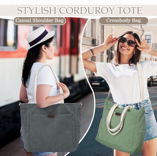 51rvoqmsh2l. ac .jpg Chase Chic Cord Tasche Große Shopper Tasche Damen Laptoptasche Handtasche für Arbeit und Schule mit Riemen