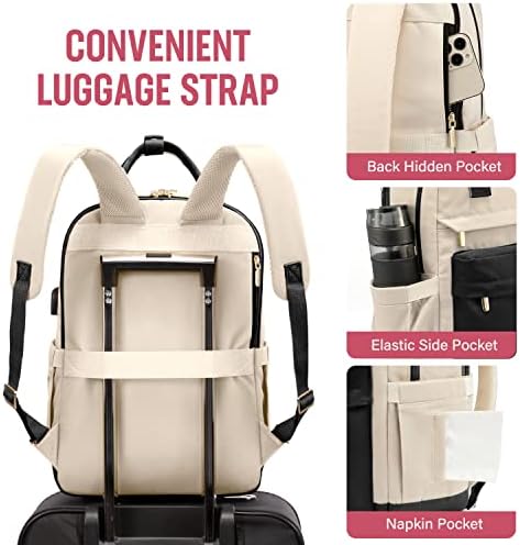 51rev8jvjjl. ac .jpg Laptop Schulrucksack LOVEVOOK Damen Wasserabweisend Eleganter Schultasche für Schule Uni Reise Khaki Beige