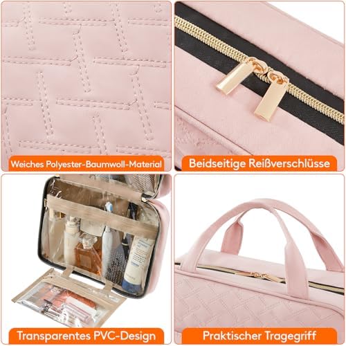 51tsm4yw 1l. ac .jpg Lifewit Reise Kulturbeutel Damen zum Aufhängen mit Organizer Funktion Groß Pink Recycled Claim Standard 100