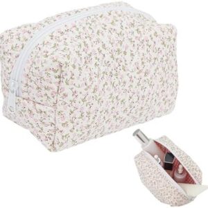 GIUSOBG Kosmetiktasche Rosa Blumen Muster Tragbar zur Aufnahme Verschiedener Schminkutensilien für Frauen