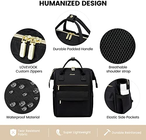51vyinasvvl. ac .jpg LVOOK Rucksack Damen 15,6 Zoll Laptop Schulrucksack Wasserdicht mit USB & Laptopfach, ideal für Arbeit, Schule & Uni, Re