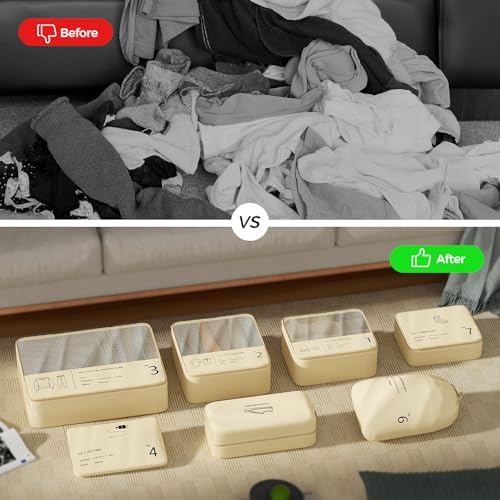 51x8o6m3nfl. ac .jpg Reise Kleidertaschen Yomisee Packing Cubes Koffer Organizer Beige