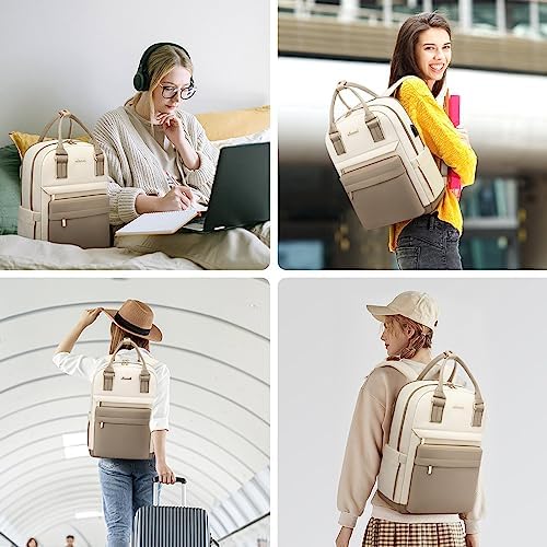 51yvbochpzl. ac .jpg Laptop Schulrucksack LOVEVOOK Damen Wasserabweisend Eleganter Schultasche für Schule Uni Reise Khaki Beige