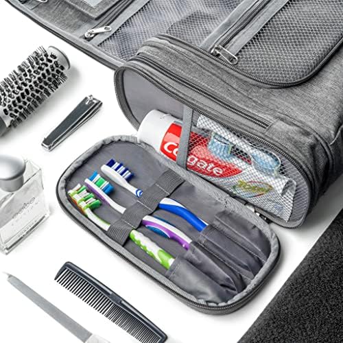 51yrp7hmxkl. ac 1.jpg Obics Kulturbeutel Gross grau 8L XL - für Herren & Damen - zum Aufhängen & mit Spiegel - 10 Fächer - ideal für Camping &