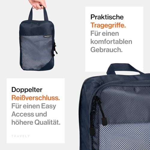 51zyoa o5ql. ac .jpg Travely Kompression Packwürfel - 8-teiliges Set - Packwürfel für Reise und Rucksack - Kompressionsbeutel als Kofferorgan