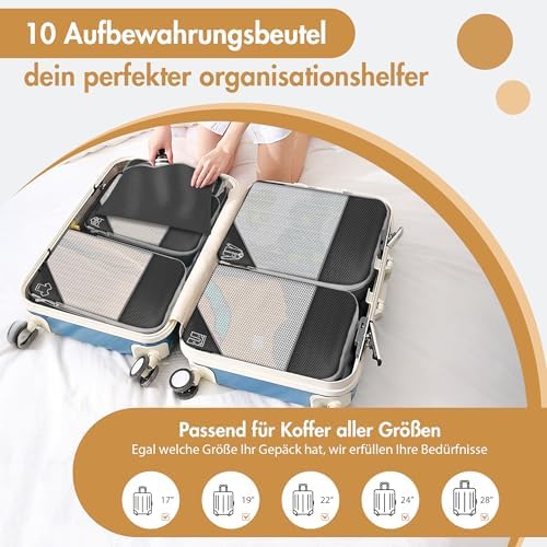 51zldoiarrl. ac .jpg Vonsera Koffer Organizer 10-teilig Wasserdicht Atmungsaktiv Reise Grau
